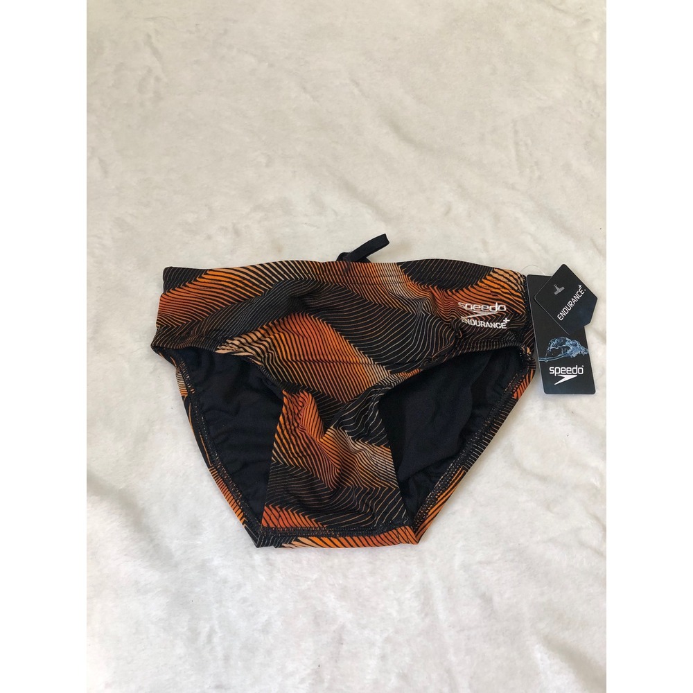 NEW Speedo Precision Brief Boys 28 Team Orange Endurance+ Graphic Swimsuit